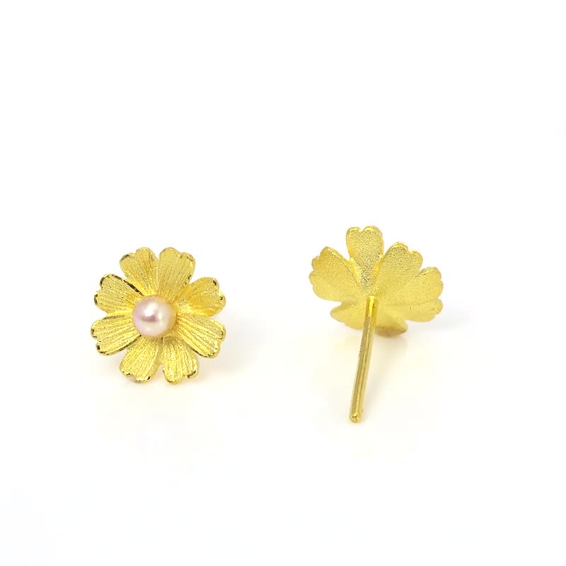 Chow Sang Sang 周生生 Cultural Blessings Blossom 999.9 24K Pure Gold Price-by-Weight Floral Gold Pearl Earrings 89694E #Spring